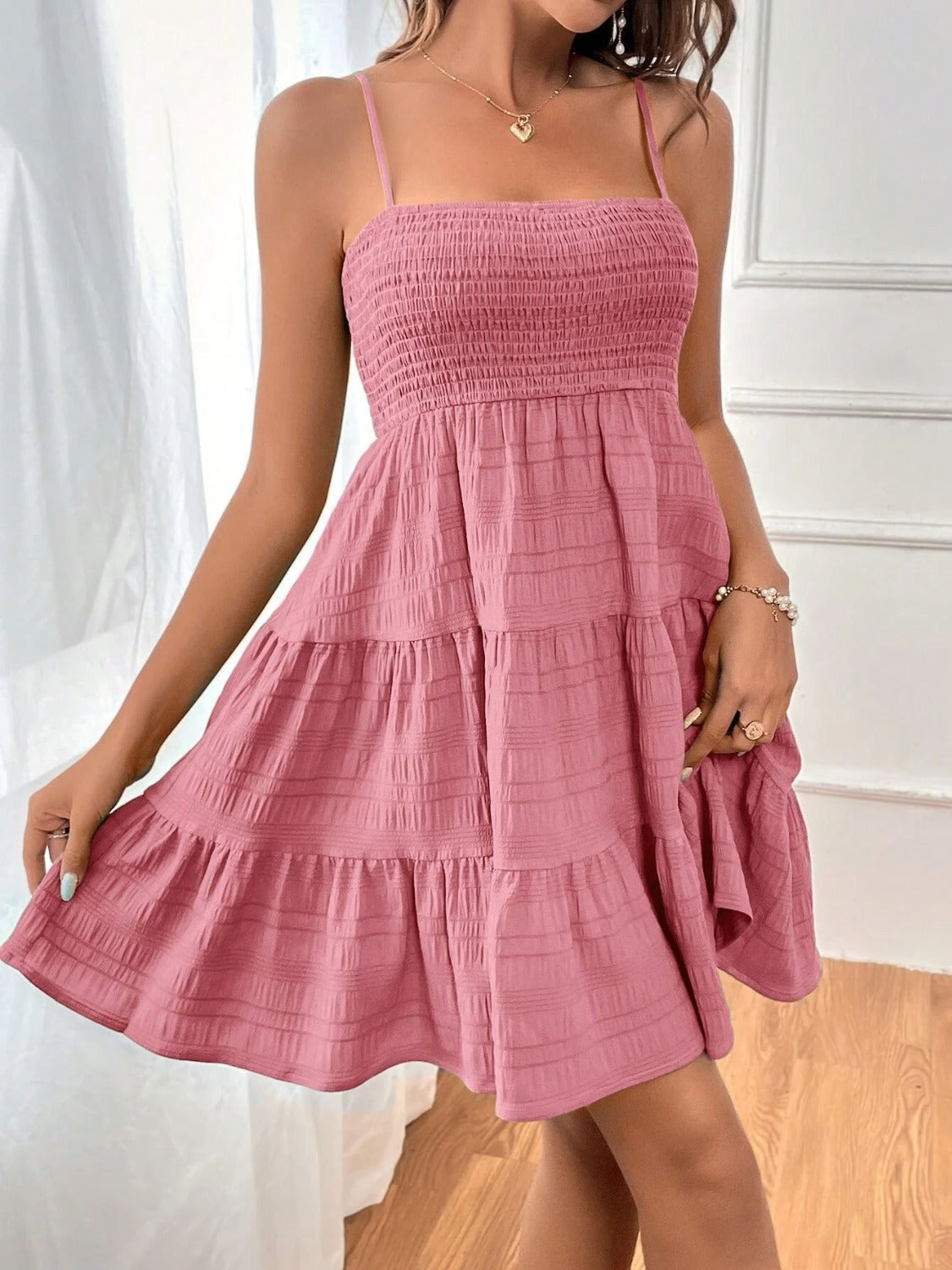 Tiered Smocked Square Neck Cami Dress