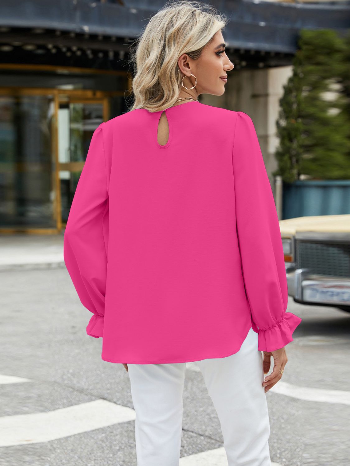 Round Neck Flounce Sleeve Top